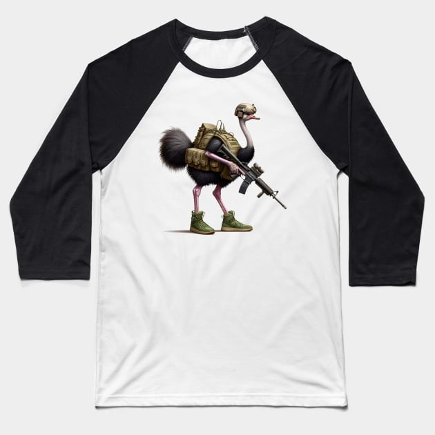 Tactical Ostrich Baseball T-Shirt by Rawlifegraphic